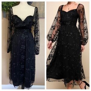 Elegant Black Floral Embroidered Dress